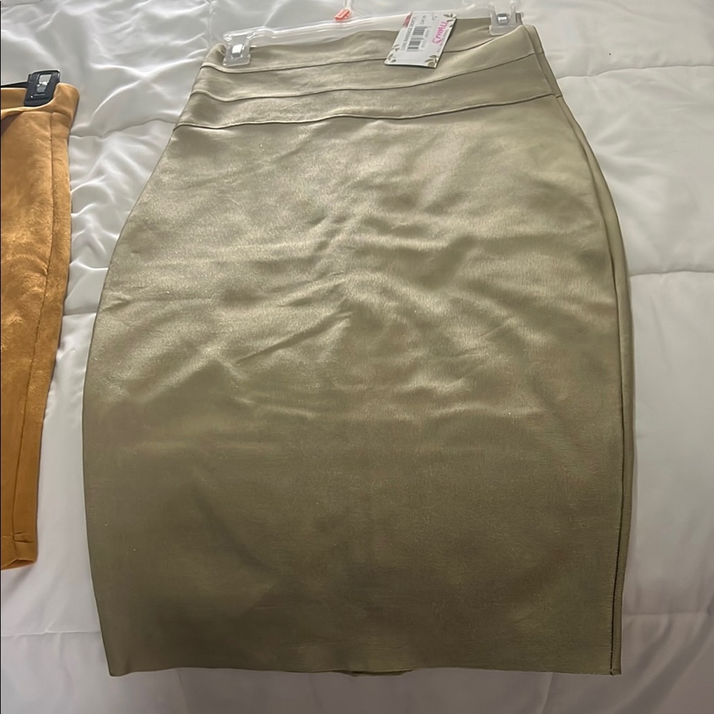 WOW Couture Tan Knee-Length Pencil Skirt